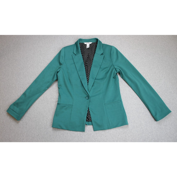 White house Black Market Jacket Womens Size 10 Green Collared One Button Stretch - Picture 1 of 9
